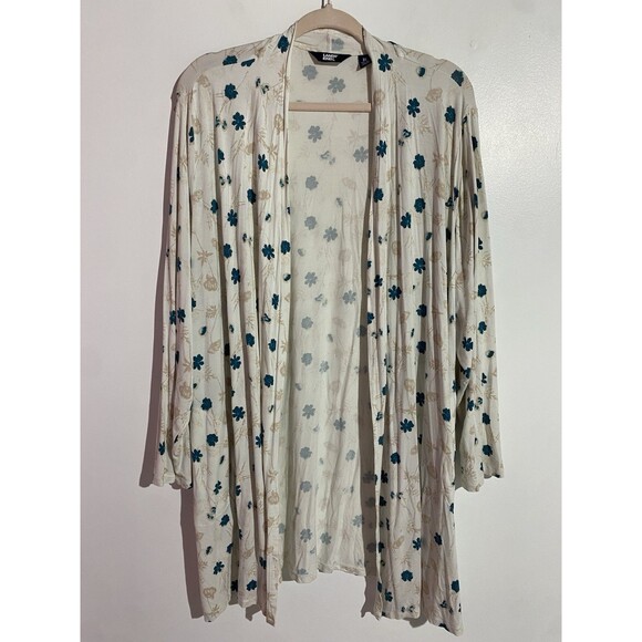 Lands End Cardigan 3X Cream Floral Liquid Knit Travel Office Open Duster Topper - Picture 1 of 12